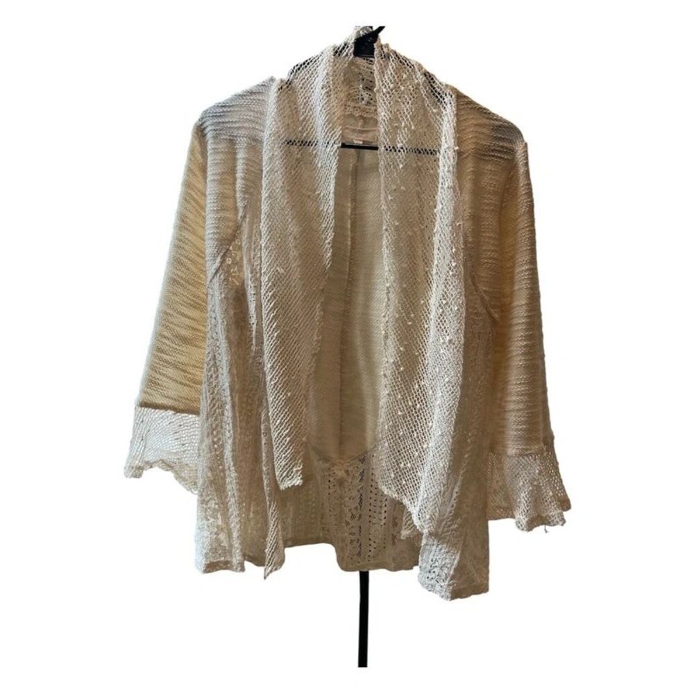 Cupio Cream Knit Lace Cardigan Size L Boho